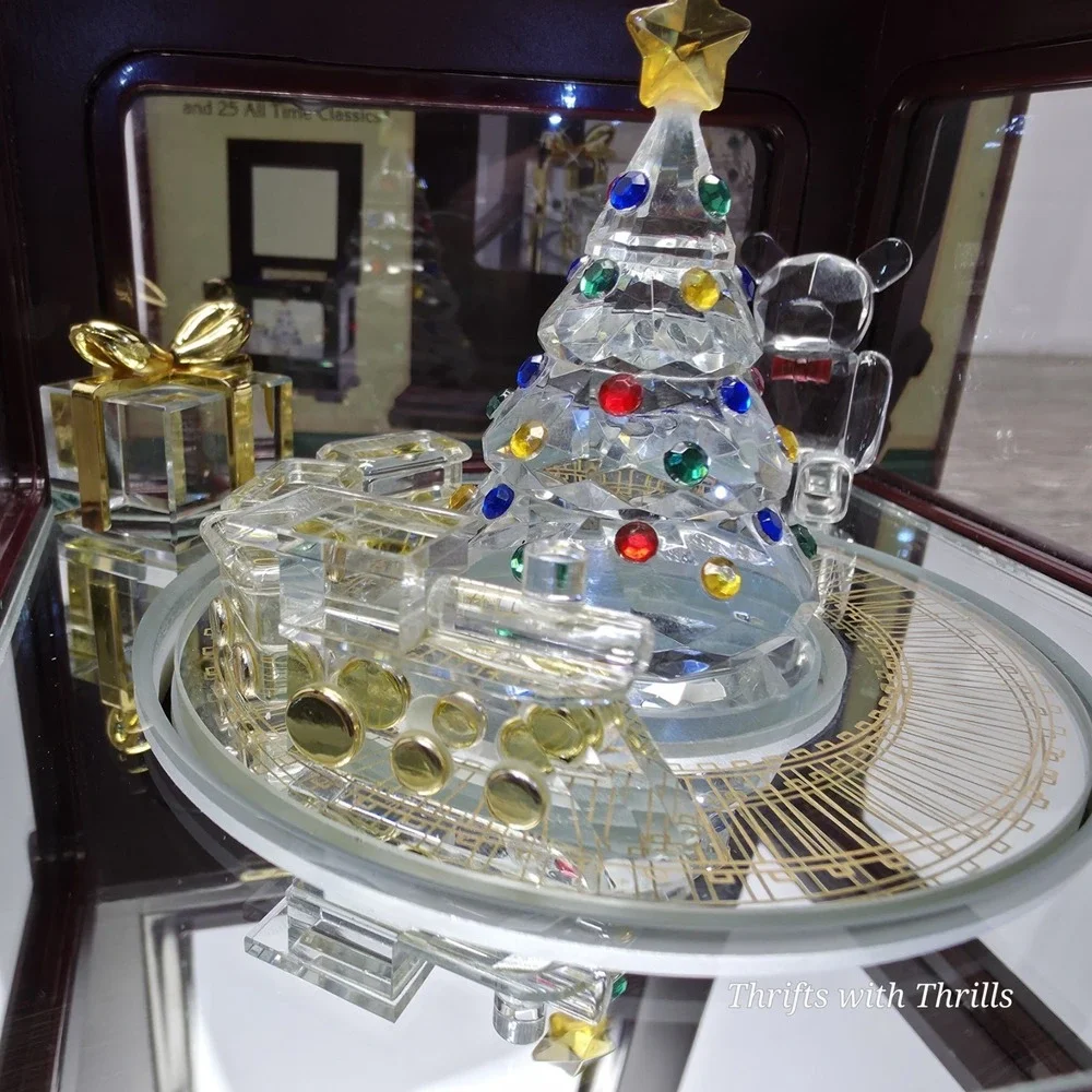 Vintage Crystal Showcase Holiday Music Box With Moving Train, Music, And Lights